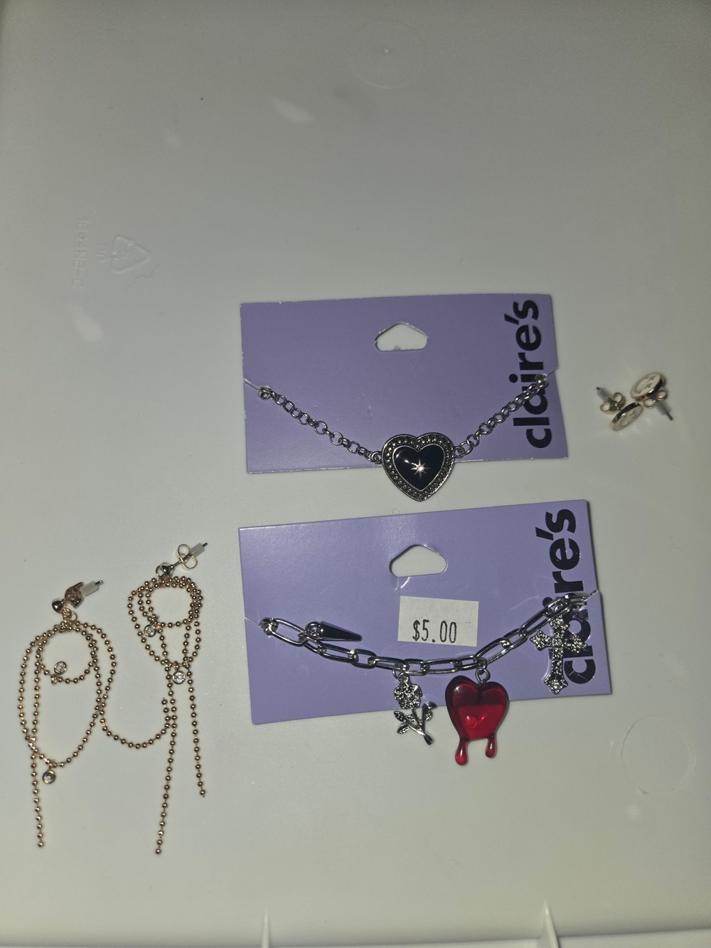 Silver Heart Necklace and Silver Charm Bracelet with Red Drip Heart